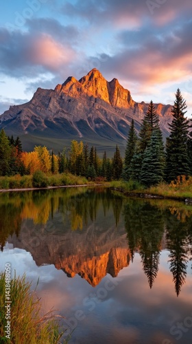 Wallpaper Mural Mountain reflected in calm water at sunrise Torontodigital.ca