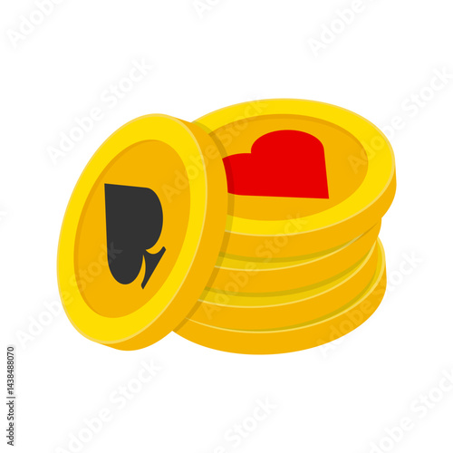 Stack of gold coins with card suit icons. Vector illustration for designs related to games, casino elements, or financial concepts