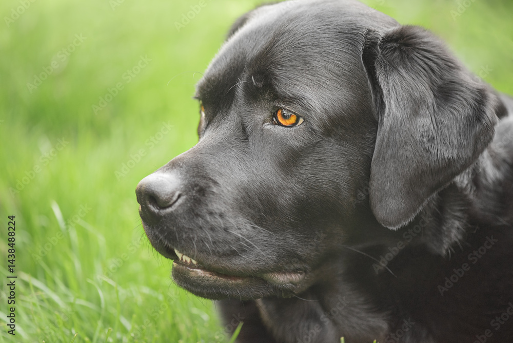 Labrador Retriever dog on a background of green grass. Labrador Retriever dog on a background of green grass.