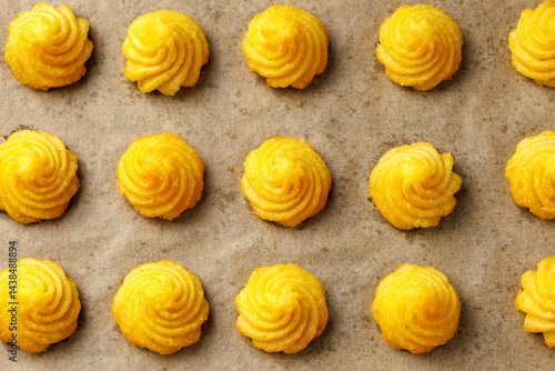 Canvas-taulu Duchess potatoes, mashed potatoes piped in decorative swirls