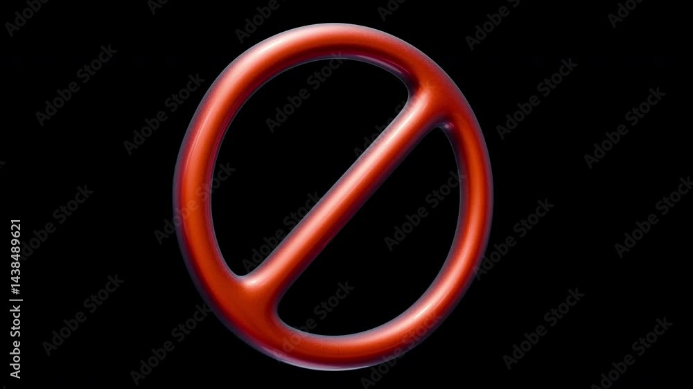 Red Metallic Prohibition Sign, Rotating 3D Loop, Alpha Channel Red Metallic Prohibition Sign, Rotating 3D Loop, Alpha Channel