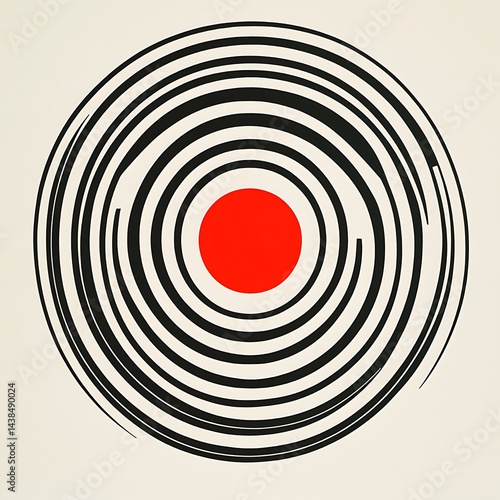 Obraz na płótnie Abstract Geometric Circle Design with Bold Black Lines and a Vibrant Red Center, creating a dynamic visual. w salonie