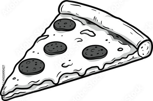 Black and White Vector Pizza Slice with Pepperoni