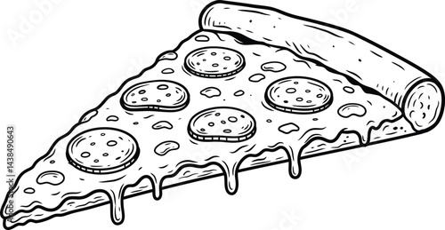 Black and White Vector Pizza Slice with Pepperoni