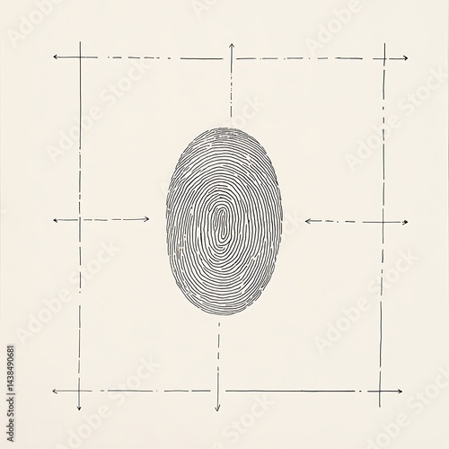 Obraz na płótnie Unique Fingerprint Detail Illustration with Lines, Directions and Geometric Frame for Personal Identity Concepts. w salonie