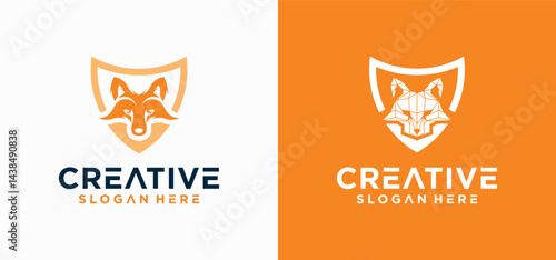 Fox logo combination shield, Modern fox technology logo, fox technology vector graphic design.
