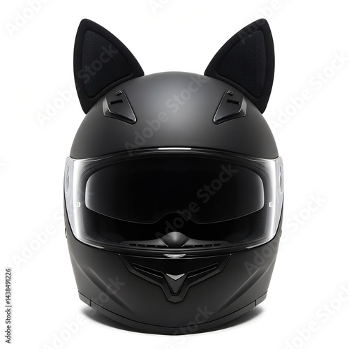 
black motorcycle women helmet with cat ears isolated