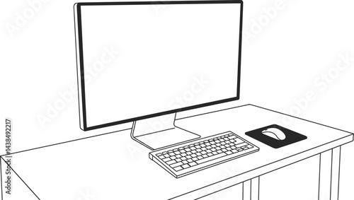 Black and White Vector Computer Setup
