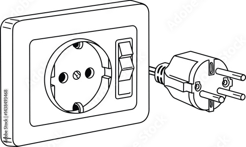 Black and White Vector Electrical Outlet and Plug