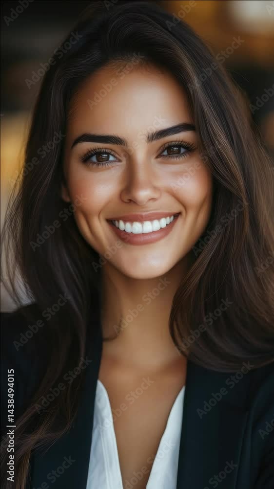 Smiling professional businesswoman wearing a blazer and office attire. Latina ethnicity. Smiling professional businesswoman wearing a blazer and office attire. Latina ethnicity.