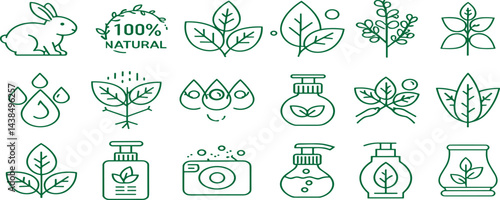 Badges for natural and organic cosmetics in trendy linear style  cruelty free, organic product, sustainable development