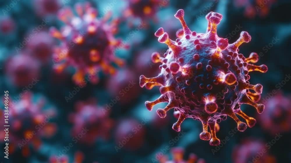 A close-up, digitally rendered view of the coronavirus, emphasizing its intricate structure and the potential threat it poses.