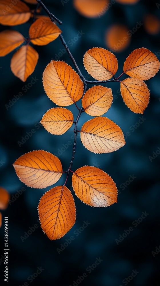 Autumn leaves branch, dark background, nature detail, fall season, wallpaper Autumn leaves branch, dark background, nature detail, fall season, wallpaper
