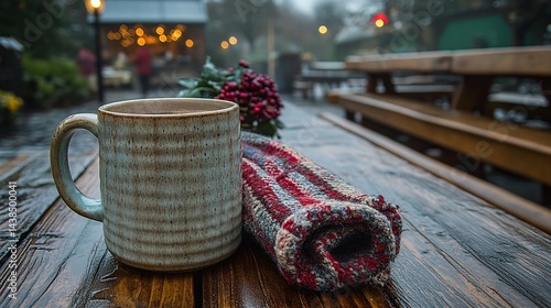Obraz na płótnie Cozy winter drink on a rustic outdoor table w salonie