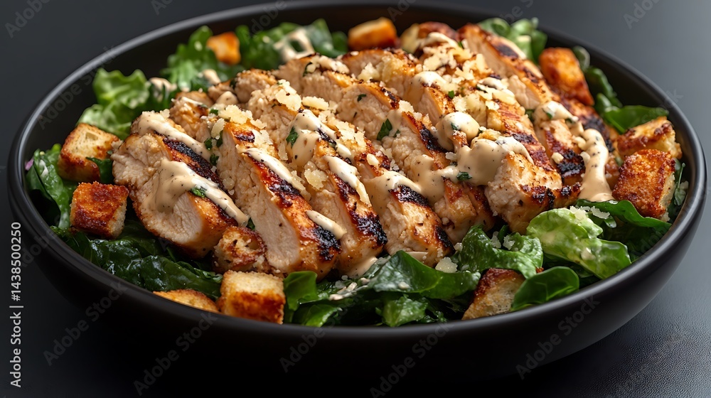 **Grilled Chicken Caesar Salad With Crunchy Romaine Lettuce, Croutons, And Parmesan Flakes, Drizzled With Creamy Caesar Dressing, Styled For Healthy Food Café Or Salad Delivery Menu --Ar 16:9 --S 270* **Grilled Chicken Caesar Salad With Crunchy Romaine Lettuce, Croutons, And Parmesan Flakes, Drizzled With Creamy Caesar Dressing, Styled For Healthy Food Café Or Salad Delivery Menu --Ar 16:9 --S 270*