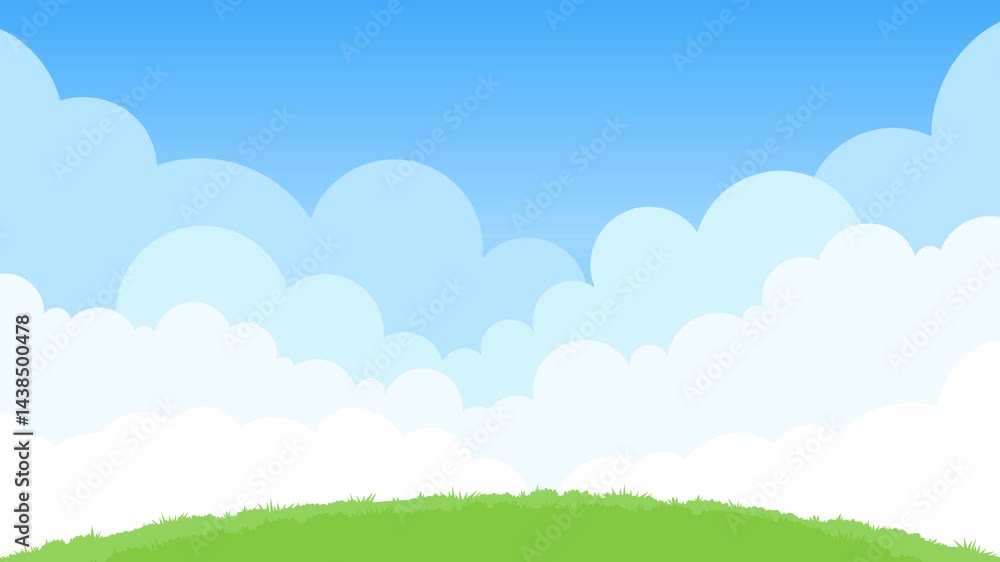 Cartoon grass and cloudy blue sky looping animation background Cartoon grass and cloudy blue sky looping animation background