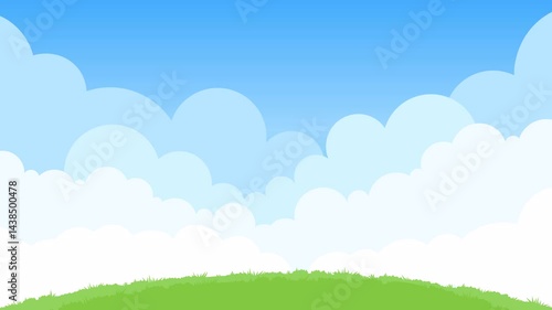 Cartoon grass and cloudy blue sky looping animation background