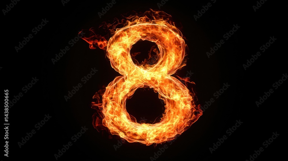 Fototapeta premium Fiery number eight, dark background, graphic design
