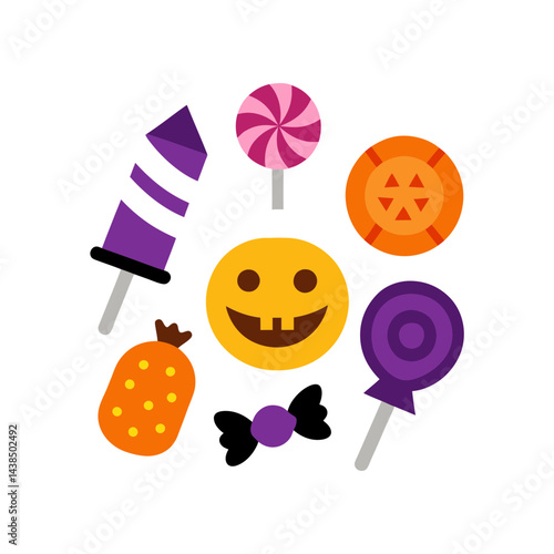 Set of colorful Halloween sweets and candies icons