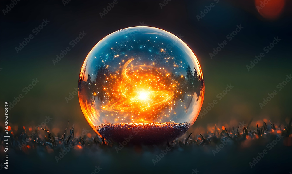Glowing orb on grass abstract background Glowing orb on grass abstract background