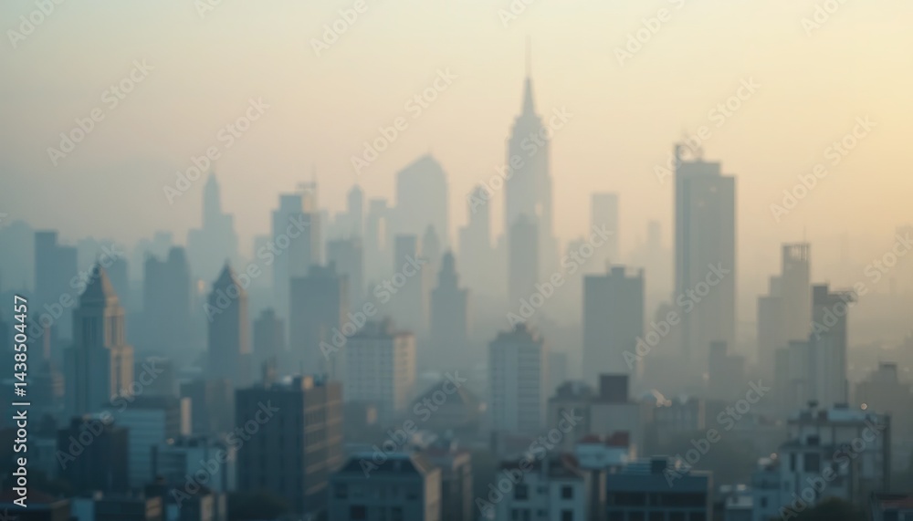 Fototapeta premium Hazy Dawn Skyline: An Impressionistic Cityscape