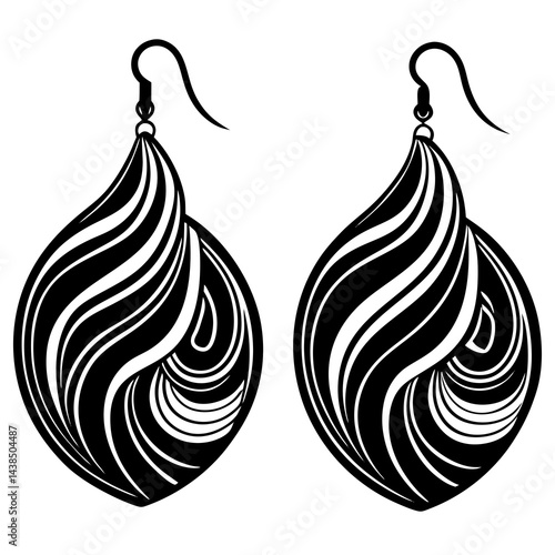 Elegant Black and White Swirl Pattern Dangle Earrings Design