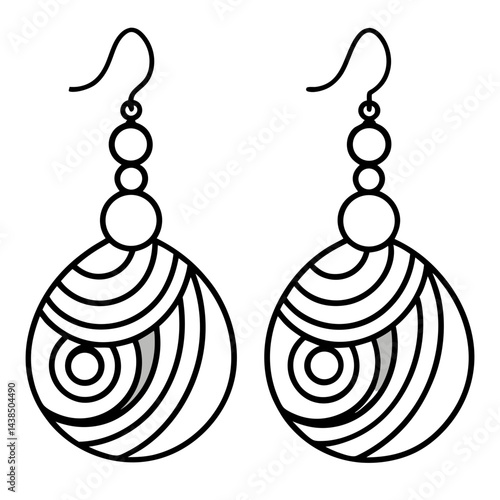Elegant Black and White Circular Pattern Dangle Earrings Illustration