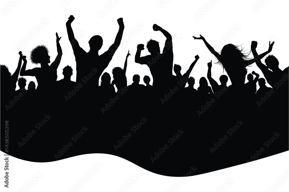 Obraz premium Cheerful Party Crowd Silhouette. Applause, Dancing at Disco, and Concert 