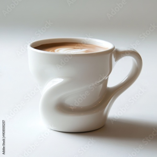 Wallpaper Mural White mug with coffee and latte art, featuring a unique handle and simple design, sitting on a white surface, with minimalistic approach Torontodigital.ca