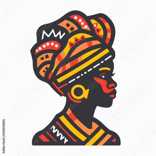 Beautiful African woman with turban on head. Vector illustration.