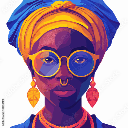 Beautiful African woman with turban on head. Vector illustration