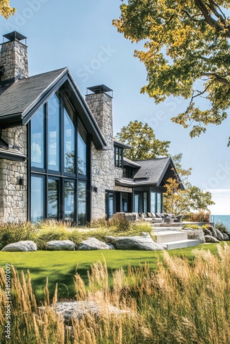 Wallpaper Mural Elegant lakeside retreat featuring modern architecture and natural surroundings near the water during a bright sunny day in summer Torontodigital.ca