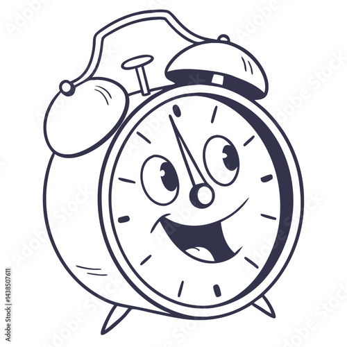 Vector Illustration of a Smiling Alarm Clock Character
