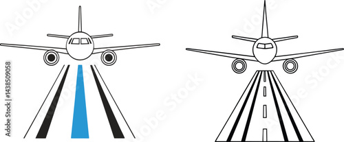 Aeroplan landing airport icons black and white vector. aero plane, symbol, travel, illustration, vector, transport, plane.