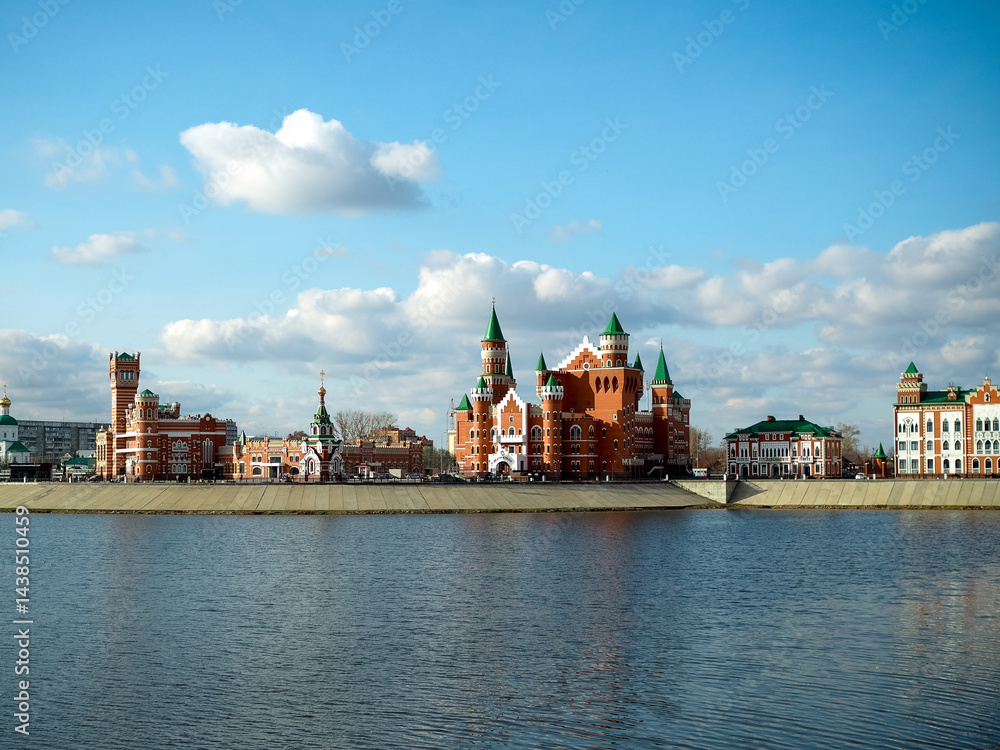 Obraz premium Yoshkar-Ola. Embankment of Bruges. European style of buildings.