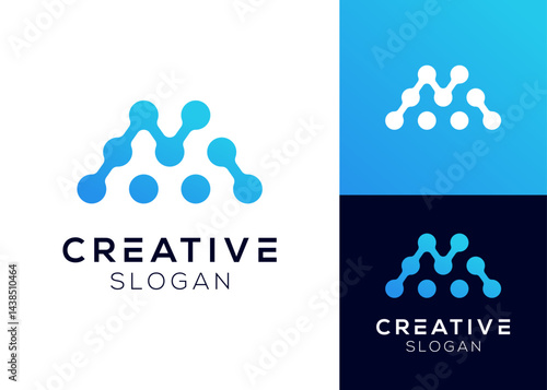 Letter M with network or neurons logo design for technology