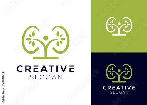Lungs with people and trees logo design for health and internal organs
