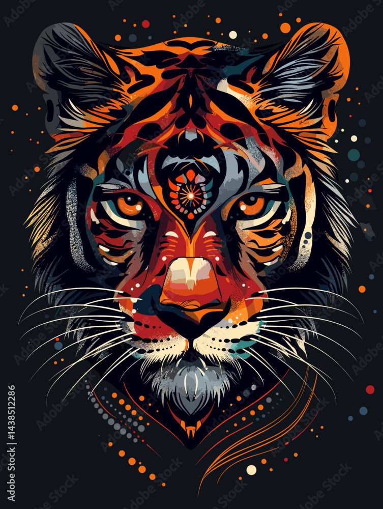 Tiger head vector illustration for t-shirt print or poster. Tiger head vector illustration for t-shirt print or poster.