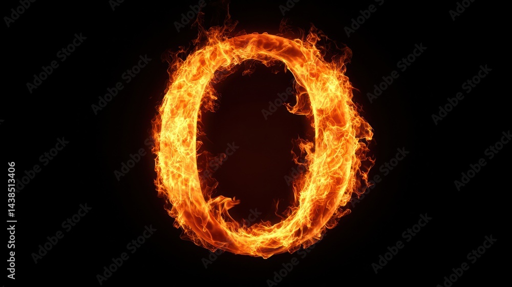 Fototapeta premium Fiery number zero, dark background, abstract art, design element