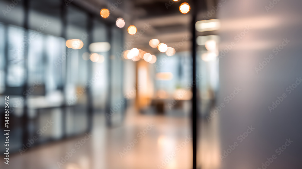 Fototapeta premium Blurred office interior with doorway modern business space contemporary environment abstract view