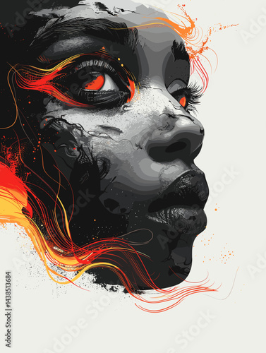 Abstract portrait of a beautiful woman in the style of Halloween. Vector illustration