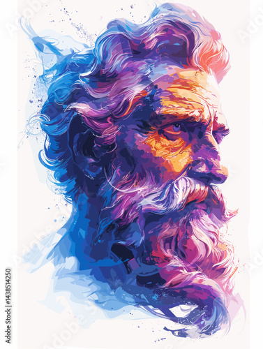 Portrait of a bearded man with long hair. Vector illustration.