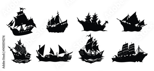 Black silhouette of ship.