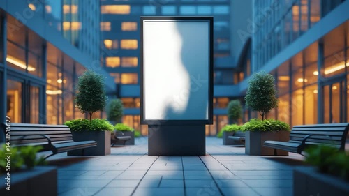 Wallpaper Mural Nighttime mock-up featuring a centrally positioned blank format banner pylon with space for text and a blurred backdrop. Torontodigital.ca