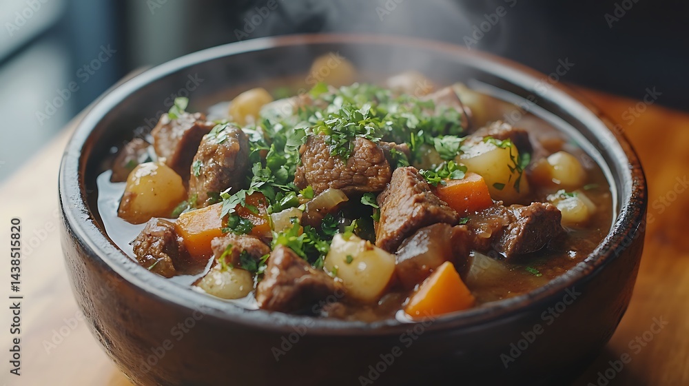 **Hearty Irish Beef Stew With Root Vegetables, Herbs, And Thick Broth, Steaming Bowl On Wooden Table For Winter Comfort Food Commercial --Ar 16:9 --S 250** - @Darya (Relaxed) **Hearty Irish Beef Stew With Root Vegetables, Herbs, And Thick Broth, Steaming Bowl On Wooden Table For Winter Comfort Food Commercial --Ar 16:9 --S 250** - @Darya (Relaxed)