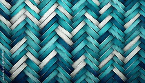 woven pattern of blue turquoise and white strips forming a diagonal herringbone design creating a textured background
