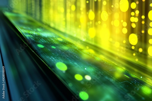 Abstract green bokeh lights with reflections in a dark environment