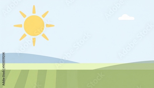 Sunny day over rolling green fields nature landscape vibrant environment panoramic view tranquil concept