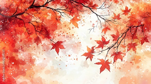 Autumn leaves, gentle breeze, Japanese maple, watercolor art, nature background
