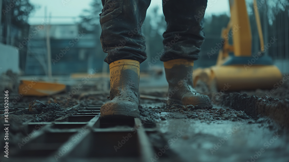 Construction Worker's Boots on a Muddy Site Construction Worker's Boots on a Muddy Site